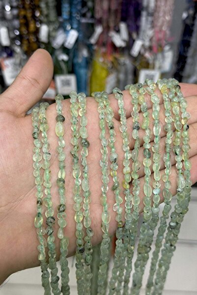 Uçar Doğaltaş Prehnit Taşı Tımbıl Kesim Parlak 4x6mm Doğal Taş Dizi