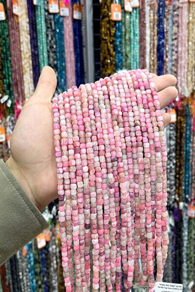 Uçar Doğaltaş Yengeç Akik Taşı Küp Kesim Mat Pembe 6x6mm Doğal Taş Dizi [AA]