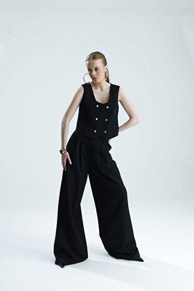 GACA COLLECTION Hila Palazzo Premium Μαύρο Παντελόνι