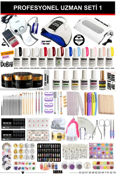 Shena Kalıcı Oje - Protez Tırnak Uzman Seti 1 (FREZE - UV - TOZ ALMA | OJE - ...