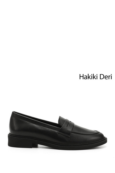 GÖNDERİ(R) BLACK Gön Genuine Leather Round Toe Loafer Women's Casual Shoes 24271