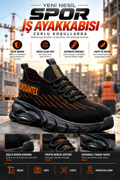 EUROSANTEX Yeni Nesil Spor İş Ayakkabısı (K)– CE Belgeli | Yerli Üretim | Air...