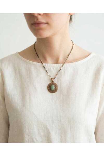 elinasaccessories Bronze Filigree Green Aventurine Necklace 42 cm Handmade Au...