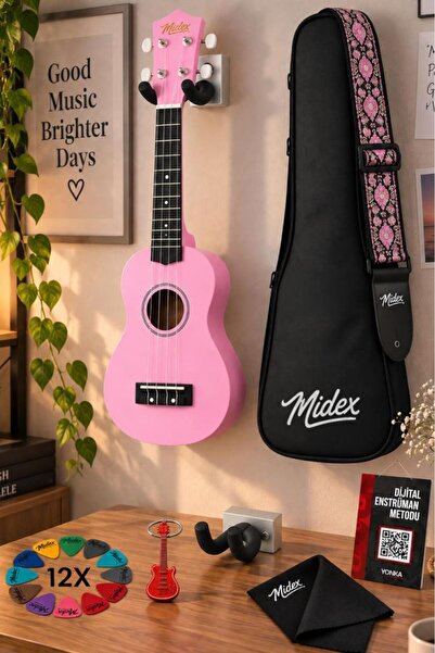 Midex UKX-901PK Pembe Soprano Ukulele (Askı Çanta Metod Pena)