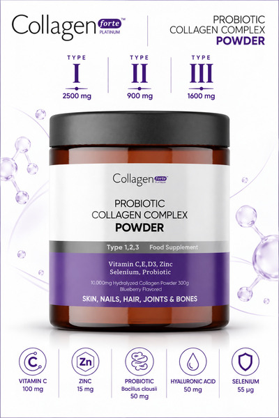 Collagen Forte Platinum Collagen Powder 300g. Kolajen, Probiyotik, Biotin, Mu...