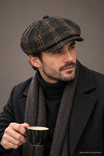 ZERAMİNE Men's Plaid Cap 8 Pieces British Model Winter Cap Textured Newsboy H...