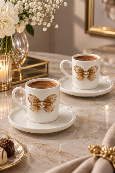 YzHome 2-Person Luxury Coffee Cup Set with White Porcelain Figures 100ml