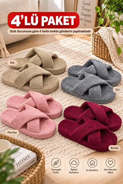 Moda Frato Modafrato Pack of 4 Crossed Women's Slippers Home Slippers