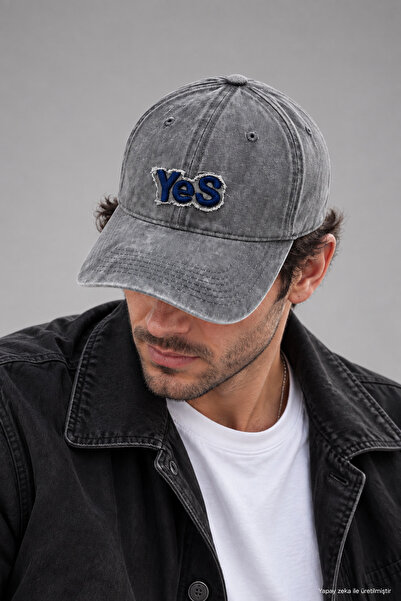 ZERAMİNE Yes Nalkışlı Gri Şapka Yıkamalı Vintage Ayarlanabilir Unisex Günlük ...