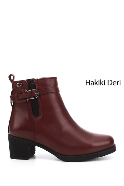 GÖNDERİ(R) Women's Burgundy Antique Zippered Thick Heeled Genuine Leather Boots