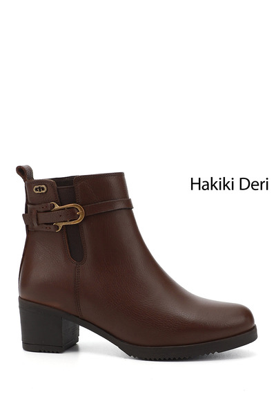 GÖNDERİ(R) Women's Coffee Floater Zippered Thick Heeled Genuine Leather Boots