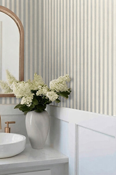 Bien Duvar Kağıtları Grandeco Little Florals 4104 Flores Románticas Dokulu Gri Tonlarında Çizgili Lüks Bir İthal Duvar Kağıdı 53x1000cm, 5m2