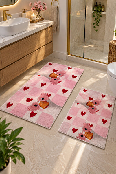 Zetahalı Digital Baskı Yıkanabilir Kaymaz Taban 2li Banyo Paspas Takımı 40x60...