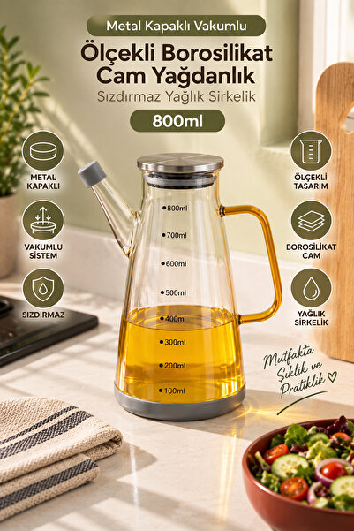 Porsima Yh009-D02 Metal Kapaklı Vakumlu Ölçekli Borosilikat Cam Yağdanlık - S...
