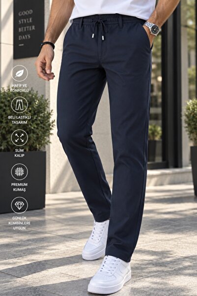 Gussi Erkek Slim Fit Siyah Beli Lastikli İpli Fermuarlı Rahat Jogger Pantolon