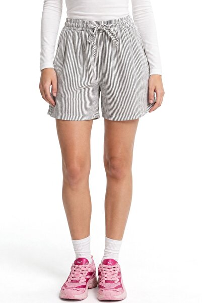 Hiccup Mixray High Waist Striped Wide Leg Shorts
