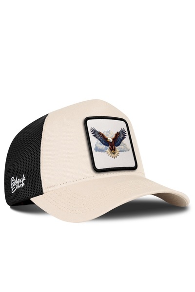 BlackBörk Kartal Logolu Bej-Siyah Trucker Şapka