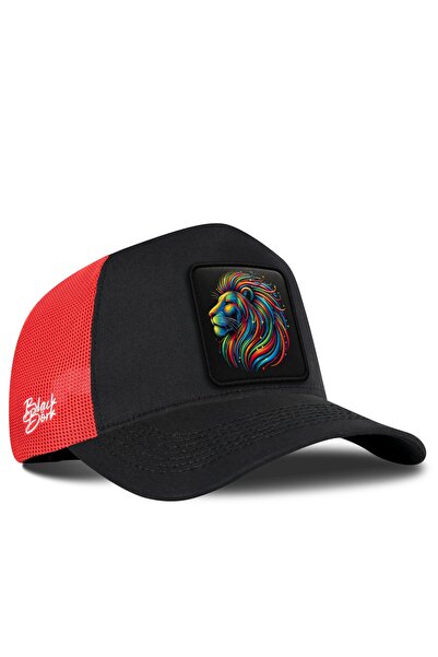 BlackBörk Black-Red Trucker Hat with Lion Logo