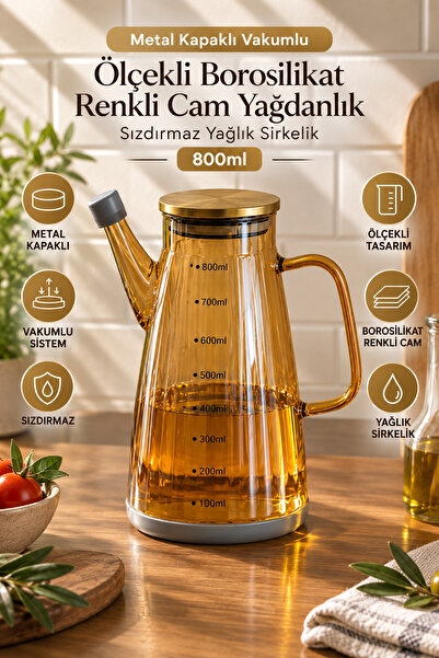 Porsima Yh009-D01 Metal Kapaklı Vakumlu Ölçekli Borosilikat Renkli Cam Yağdan...