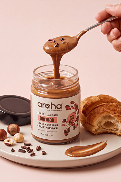 AROHA Hurmalı Kakao Çekirdekli Fındık Kreması %73 Fındık - Şeker Ilavesiz - 320 G