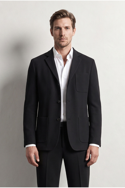 D'S Damat Ds Damat Comfort Siyah Gofre Desenli Takim Elbise