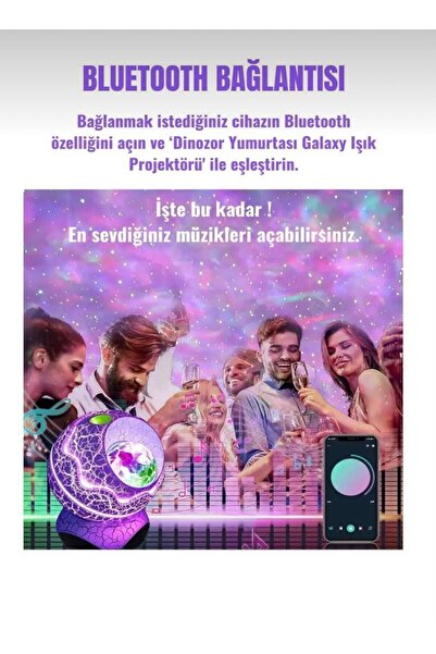 fortrek Dinozor Yumurtası Galaxy Projektör, Gökyüzü Projeksiyon Gece Lambası, USB Girişli Bluetooth Hoparlör