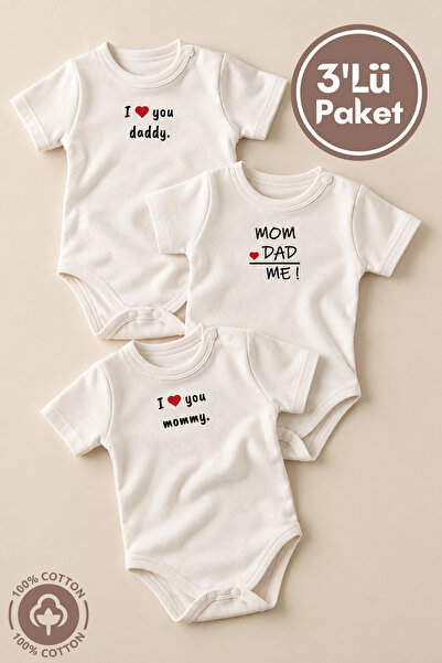 miniel organic للجنسين طفل 100% قطن I Love Family مطبوع 0-12 شهر 3 قطع أكمام ...