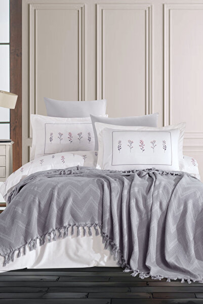 Elart Daisy Pike Bedspread 100% Cotton with Tassels (220X240 cm) Gray