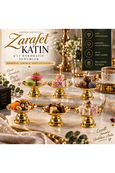 Tasarım Evi 6 Lı Dekoratif Gold-Gümüş Kaplama Makaronluk Kahve Yanı Sunumluk ...