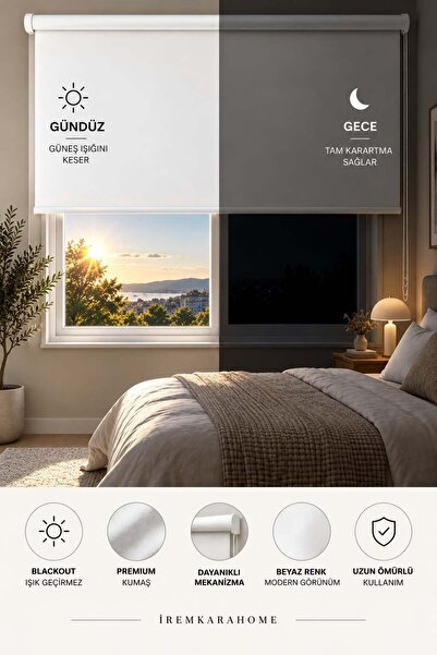 İREMKARAHOME BLACKOUT IŞIK GEÇİRMEYEN STOR PERDE BEYAZ