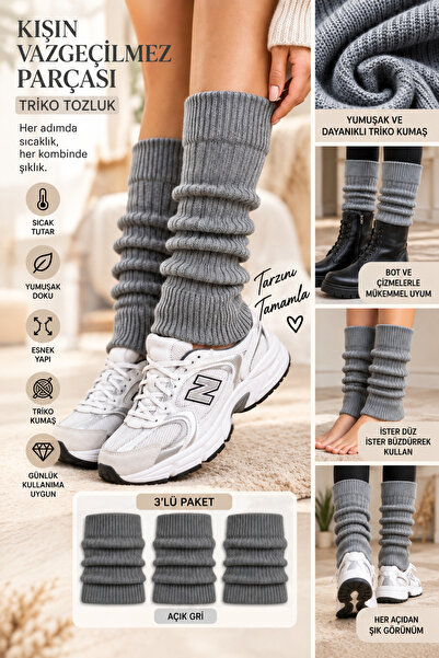 mrm pro Kadın Kışlık Triko Tozluk Pamuk Örgü Baldır Isıtıcı Leg Warmer 3-Çift