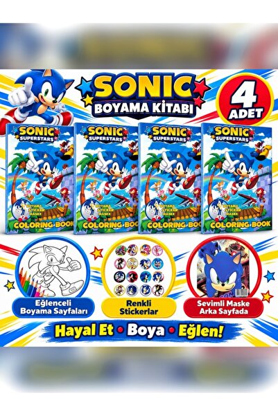 Parti Dükkanım 4 Adet Sonic Boyama Kitabı Stickerlı (16 SAYFA)