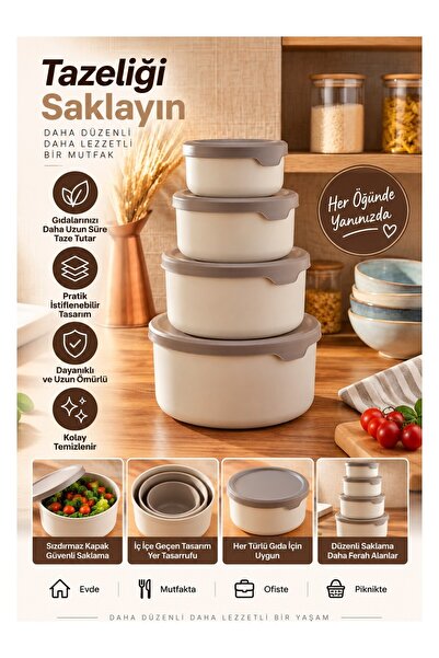 Tasarım Evi Set of 4 Round Storage Containers (0.45 ml - 0.8 ml - 1.5 L - 2.5...