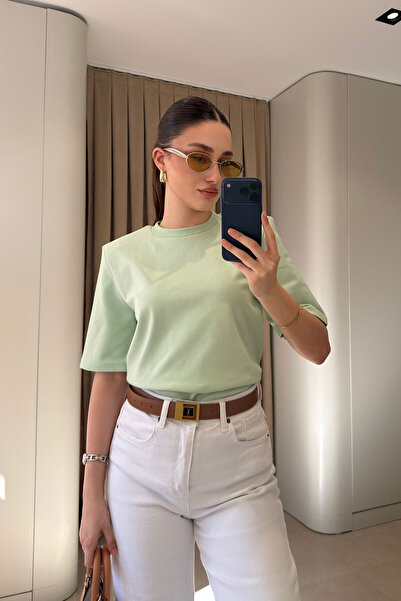 MAGARDE Omuz Vatkalı Premium T-shirt- MİNT