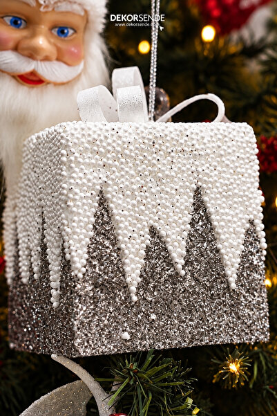 Dekorsende New Year's Ornament Zigzag Gift Box Silver 15 cm