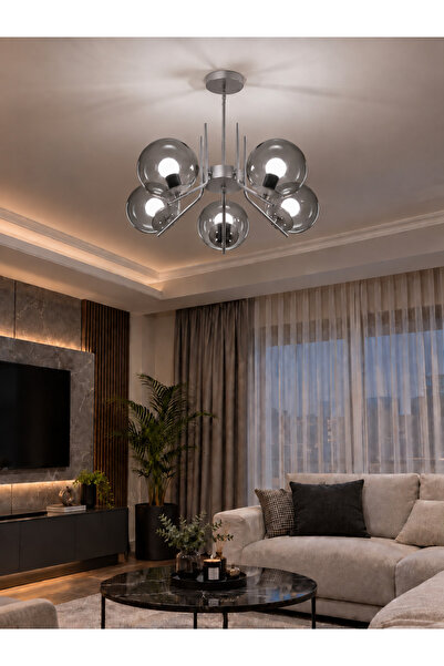 Modavize Aura Modern Tasarımlı 5'lİ Gri Renkli Füme Camlı Salon, Mutfak, Otur...