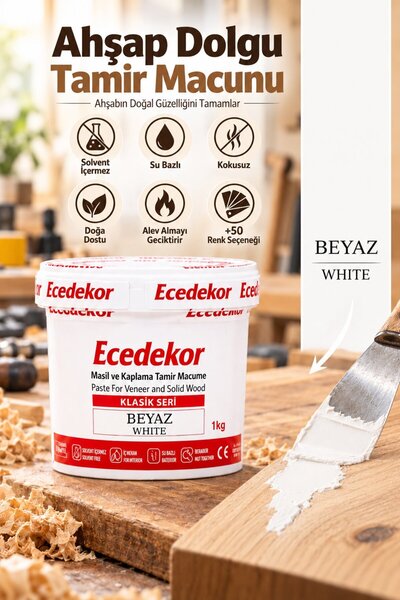 ecedekor Beyaz Ahşap Dolgu Macunu Kova (1000gr)