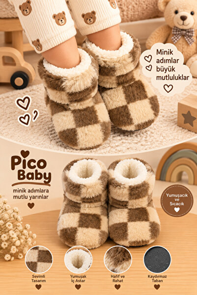 Pico Baby Bebek & Çocuk Kaydırmaz Tabanlı Ev Botu / Panduf / Kışlık Peluş Bot...