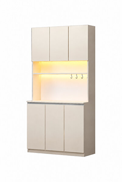 Avmpark Dolce 3 Kapaklı Airfry Dolabı Kahve Köşesi Led Işıklı Çok Amaçlı Dolap 208 cm Vizon