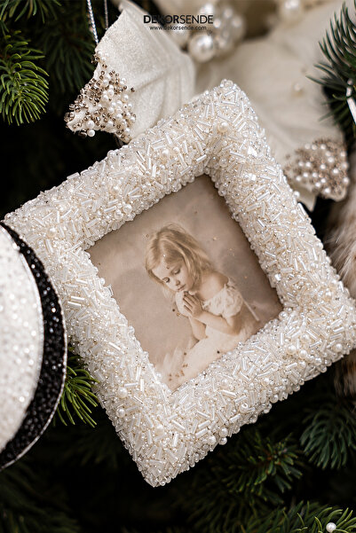 Dekorsende Christmas Ornament Stone Square Frame White 12 cm