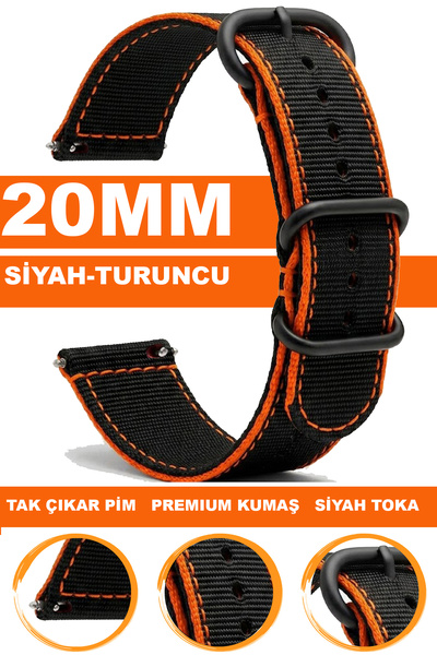 COBRA 20mm Saatlerle Uyumlu Premium Nato Kumaş Tekstil Saat Kordonu Kayışı F3...