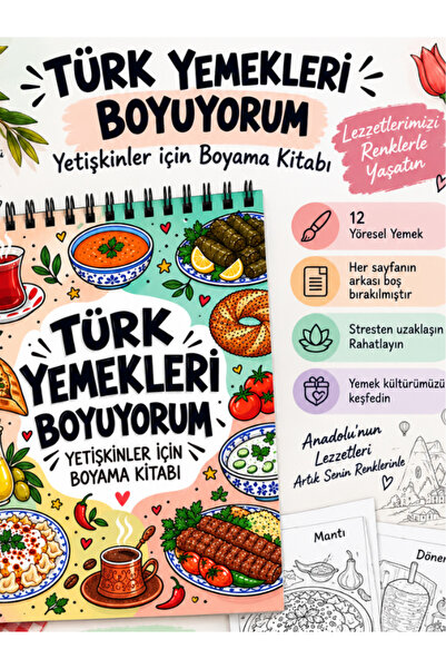 Pembe Yayınevi Mandala Boyama Kitabı - Yetişkinler İçin Boyama Sayfaları - Türk Yemekleri