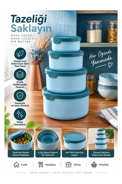 Tasarım Evi Set of 4 Round Storage Containers (0.45 ml - 0.8 ml - 1.5 L - 2.5...