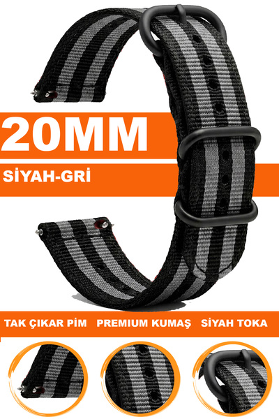 COBRA 20mm Saatlerle Uyumlu Premium Nato Kumaş Tekstil Saat Kordonu Kayışı F3...