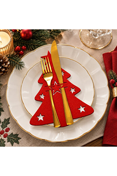 Masalsı Concept Christmas Ornament Red 6 Pieces Decorative Pine Tree Napkin H...