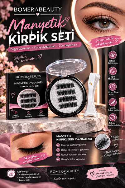 Genel Markalar Manyetik Takma Kirpik Seti Takıp Çıkarılabilir 2 Çift Mıknatıs...