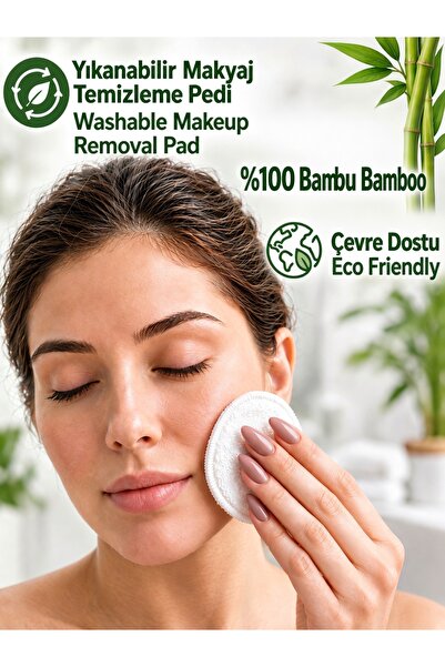 bambella home Yüz Temizleme Seti Makyaj Pedi 7li Set Yuvarlak Doğal Bambu Yık...