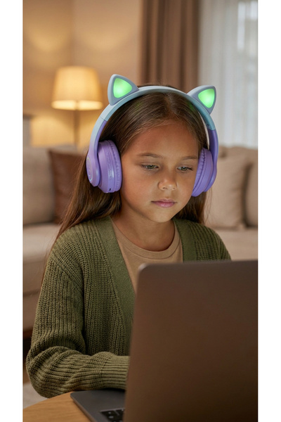 VOOKA Çocuk Bluetooth Kulaklık Kedi Kulaklık Pro 5.0 Akıllı Rgb Led Detaylı Bluetooth Kablosuz