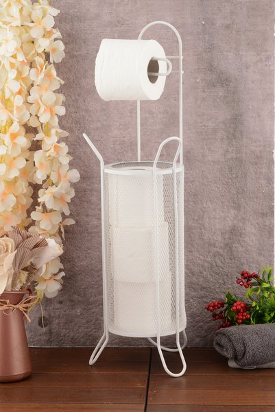ANGDESİGN Metal Basket Toilet Paper Holder Stand-White | |   Replacement Roll Holder Standing Toilet Paper Holder Bathroom Wc Organizer Paper Holder Stand Basket Organizer Bathroom Decoration Toilet Tissue Holder