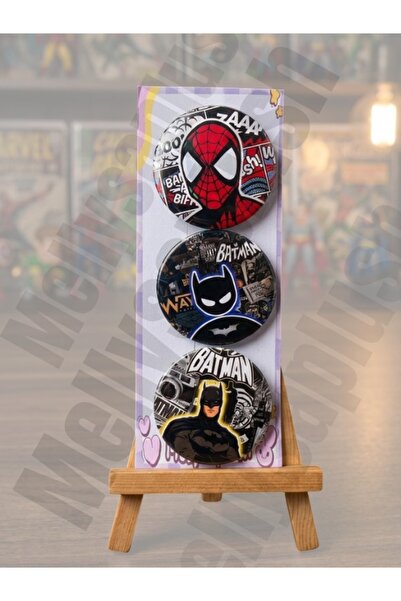 mellysaplush Örümcek Adam ve Batman rozet seti 3’lü - 44mm